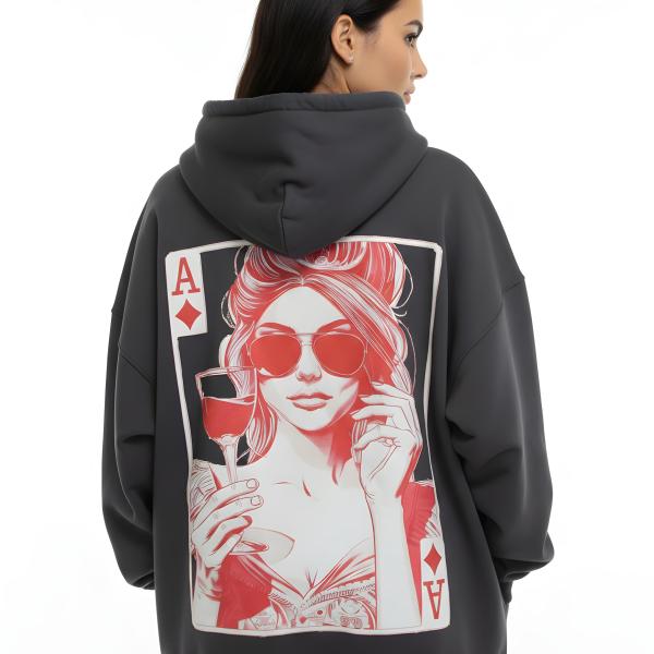 Grey playing card hoodie